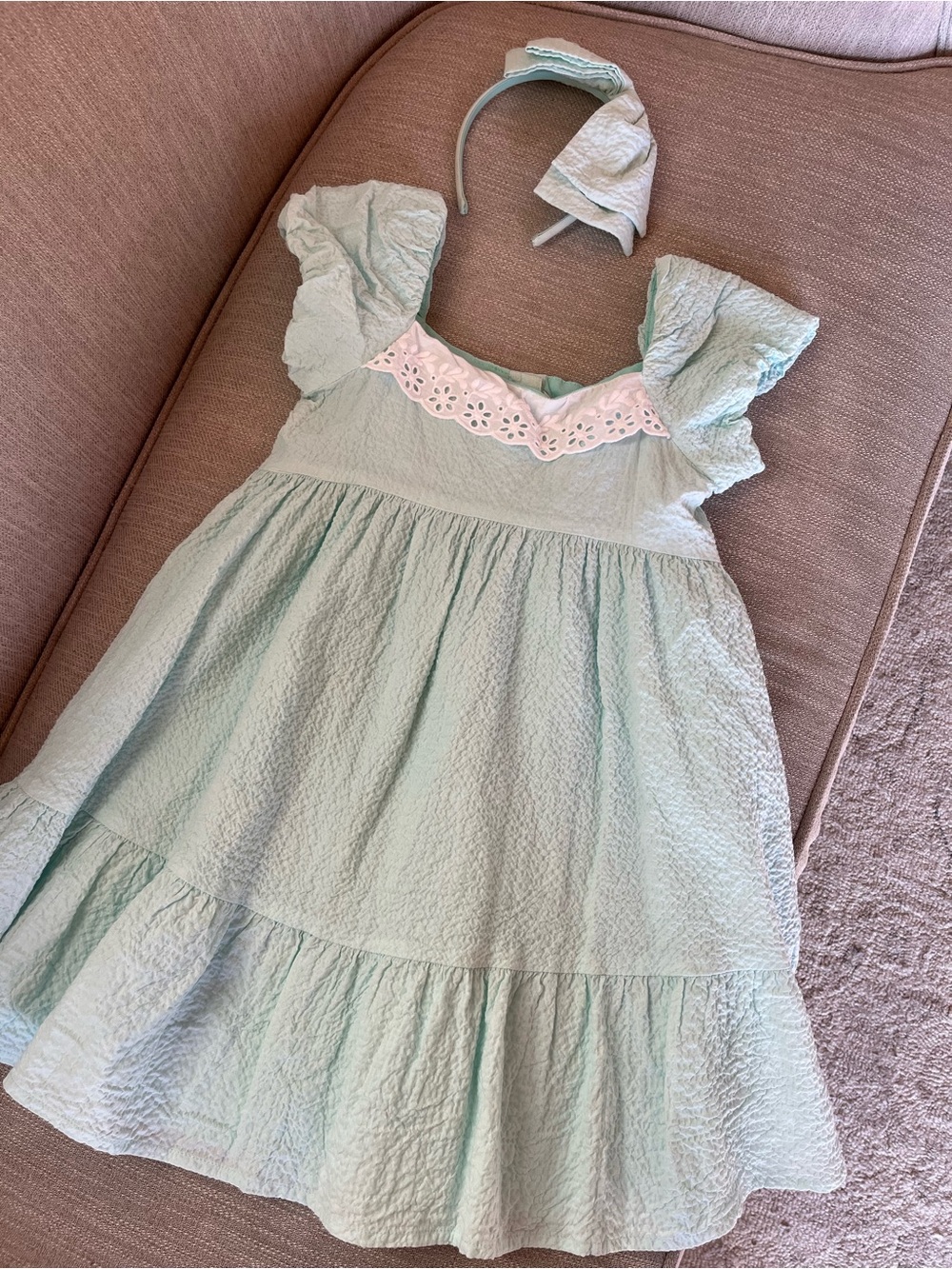 Janie and Jack Mint Green Flutter Sleeve Dress with Headband